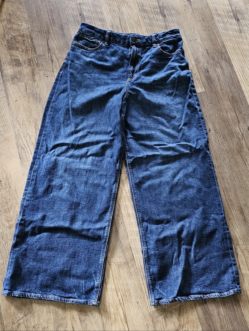American Eagle Curvy Super High Rise Baggy Wide Leg Jeans Dark Indigo Size 14